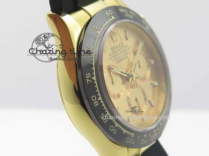 MiroTime 0403 Stylish Daytona YG BP Maker Gold Dial Sticks Markers On Rubber Strap A7750@ 4012